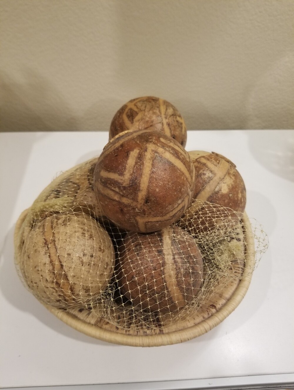 Six African Design Wooden Balls
